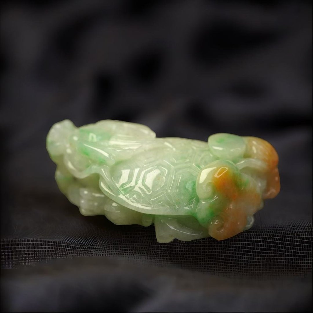 三彩翡翠龙龟 | 天然缅甸玉翡翠A货 | 送礼 - 摆饰 - 玉石 多色