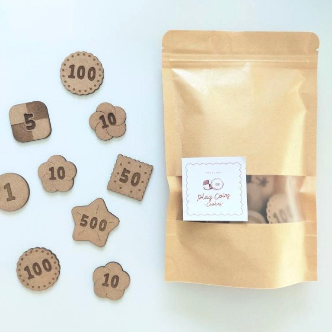 [Play Coins -cookies-] 饼干形木钱 教育过家家钱 蒙特梭利硬币 - 玩具/玩偶 - 木头 咖啡色