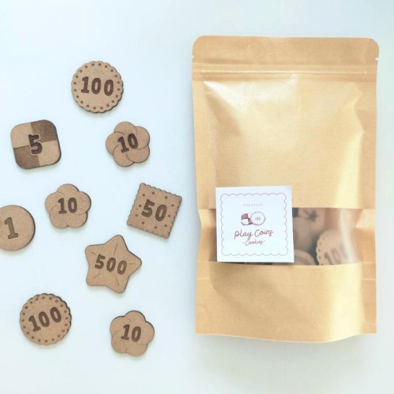[Play Coins -cookies-] 饼干形木钱 教育过家家钱 蒙特梭利硬币 - 玩具/玩偶 - 木头 咖啡色