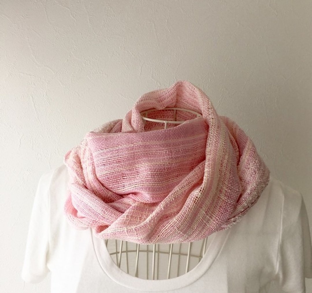 [Cotton: All season] hand-woven stall "Pink & White" - 丝巾 - 棉 粉红色