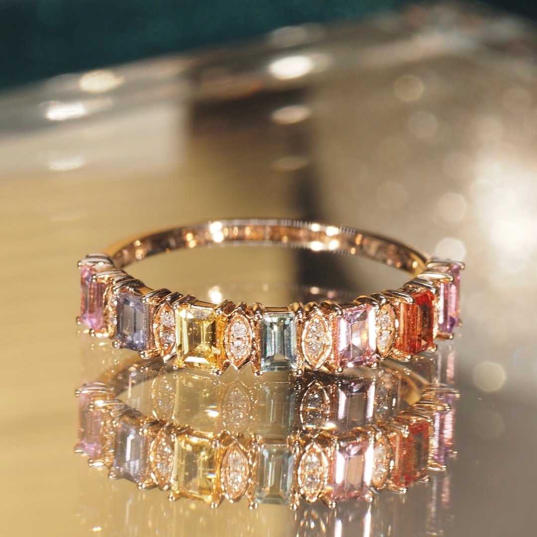 18K金多色宝石戒指 18K Gold Multi-colored Sapphire Ring - 戒指 - 贵金属 