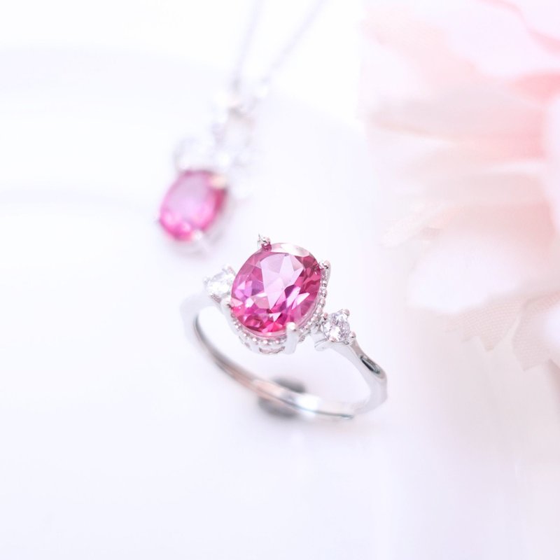 稀有粉红托帕石 水润粉红光泽 晶体干净 切工完美 纯银戒 礼物 - 戒指 - 纯银 粉红色