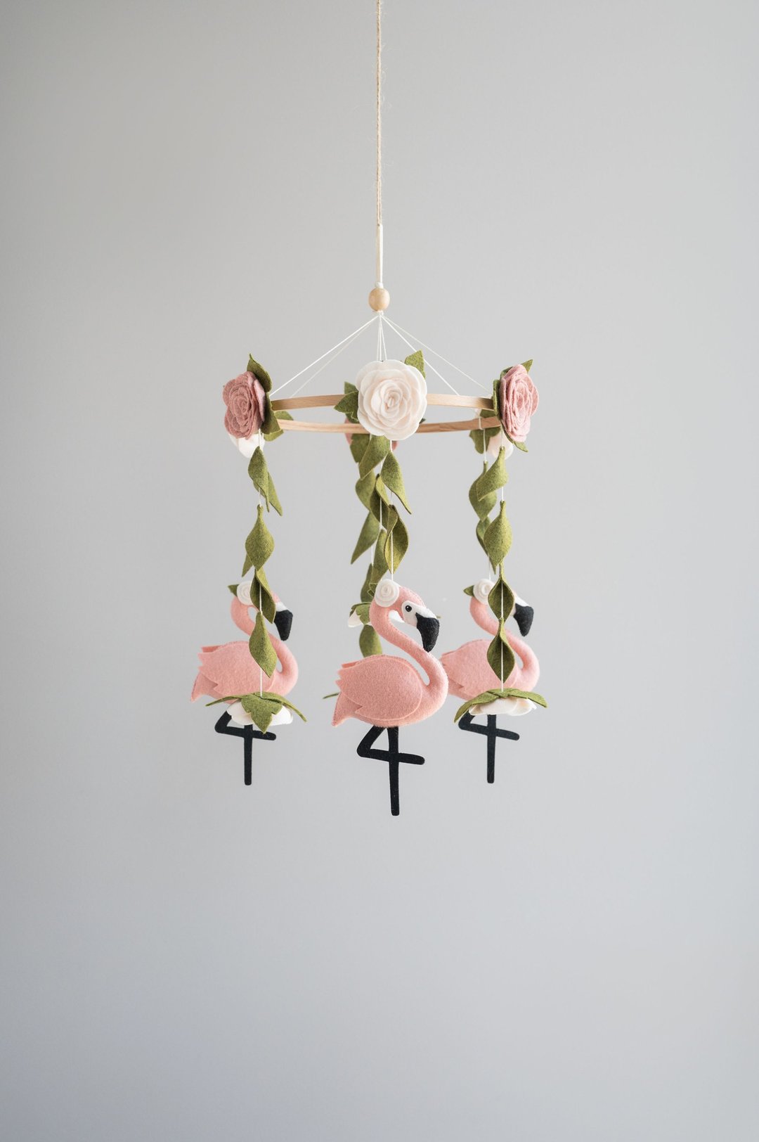 Baby mobile flamingo, pink floral mobile, nursery mobile tropical - 玩具/玩偶 - 环保材料 粉红色