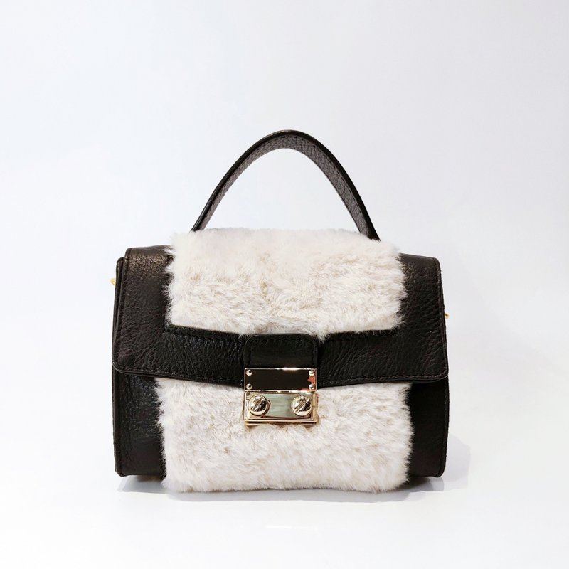 黑色兔毛毛料小包 - 侧背包/斜挎包 - 真皮 白色