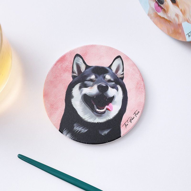 黑柴 柴犬 柴柴 狗狗-圆型陶瓷吸水杯垫/动物/居家用品 - 杯垫 - 陶 