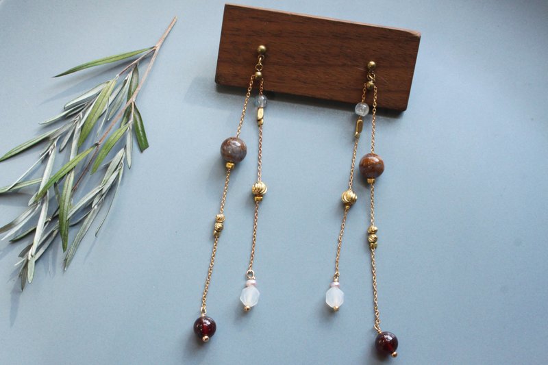 时雨 彼得石 - 耳环 耳针 耳夹(绝版最后一件) - 耳环/耳夹 - 石头 卡其色