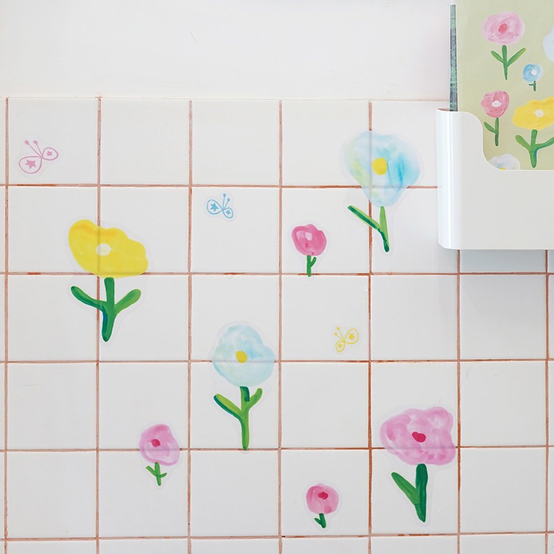 花花 玻璃窗贴纸 透明无胶 静电膜 - 墙贴/壁贴 - 防水材质 多色