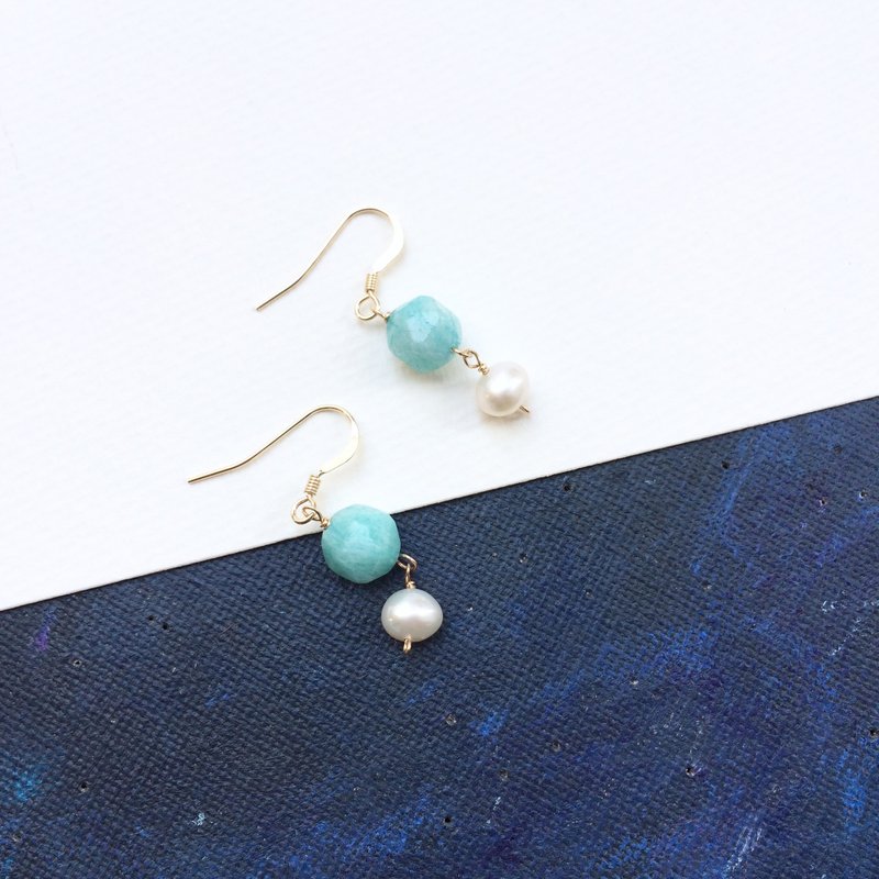 Miss Flora 天然彩寶鉆面天河石珍珠耳環  美國進口14K包金材質  - 耳环/耳夹 - 宝石 蓝色