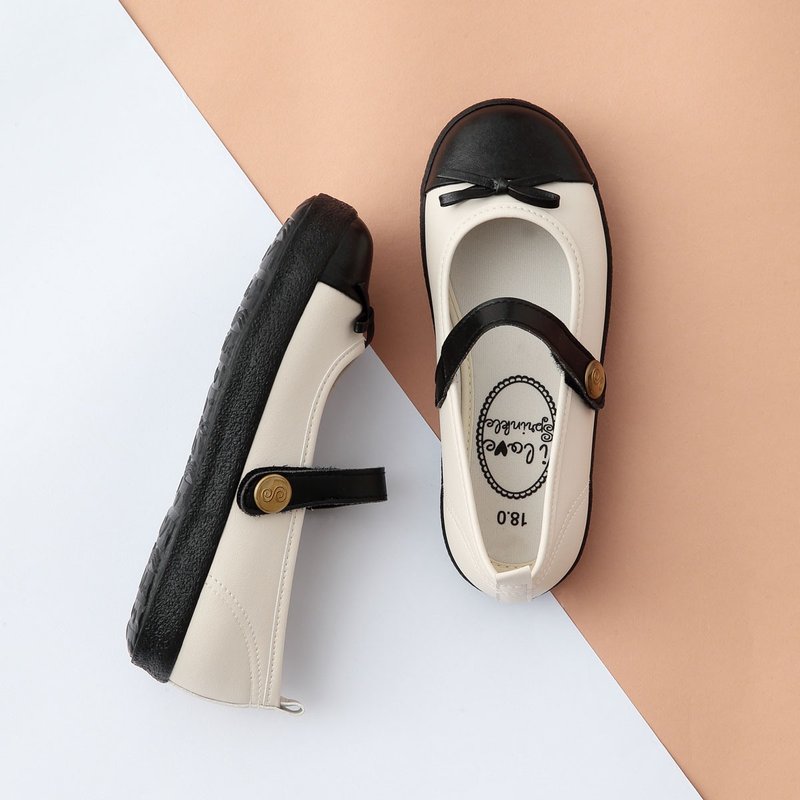 Dottie黑白撞色娃娃鞋(小孩) - 童装鞋 - 其他人造纤维 白色