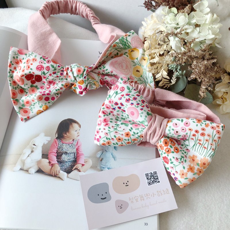 嫩粉花海  手工立体蝴蝶结亲子发带 弥月礼盒 - 婴儿帽/发带 - 棉．麻 