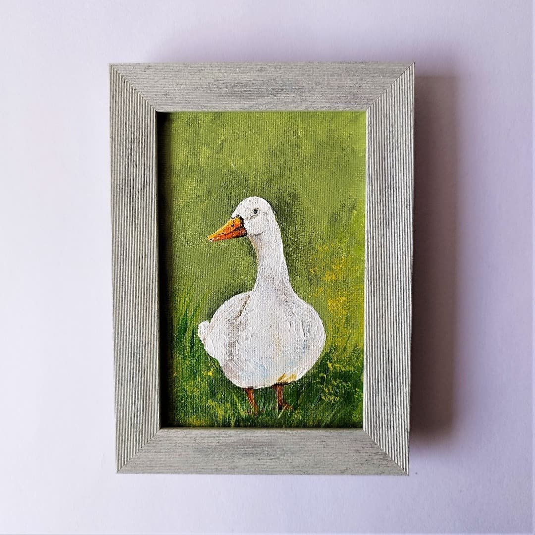 Bird wall art framed White goose bird painting impasto small wall decoration 掛畫 - 墙贴/壁贴 - 压克力 多色