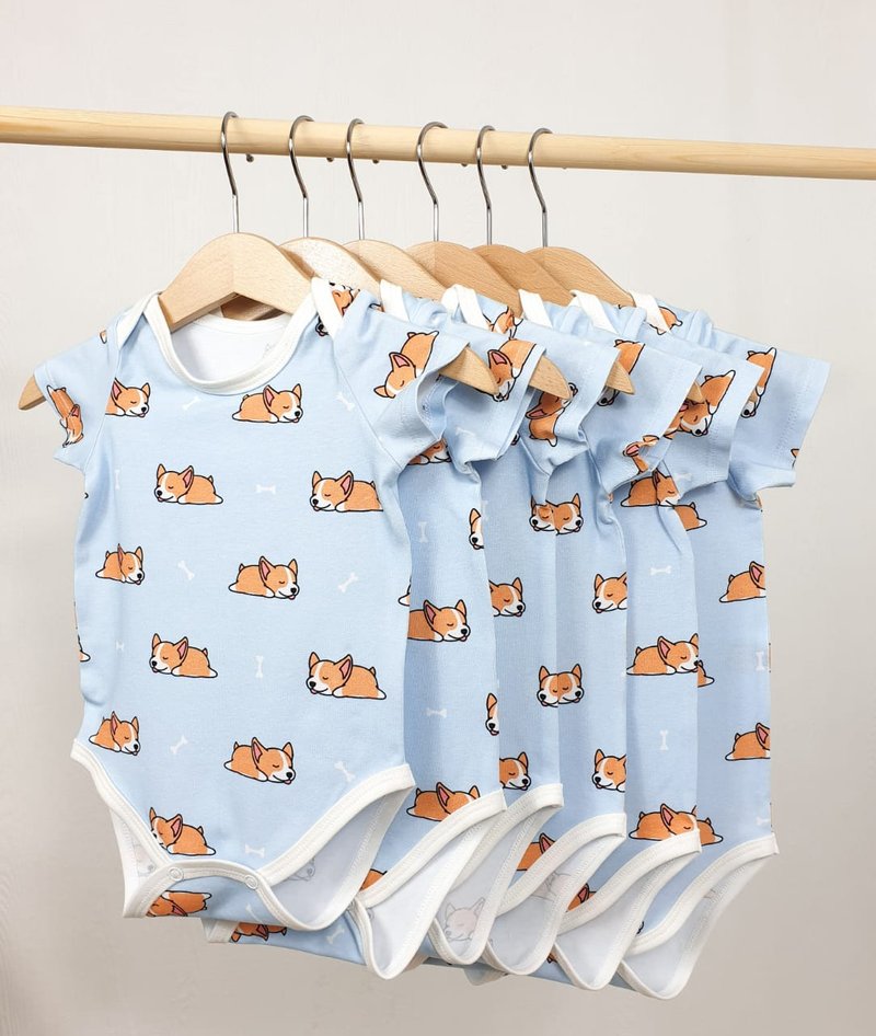 Corgi baby bodysuit, baby boy bodysuit, baby girl bodysuit, baby onesie - 包屁衣/连体衣 - 棉．麻 多色