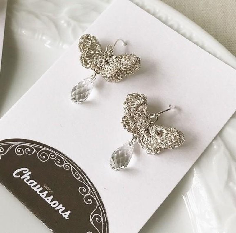 Butterflies and drops - 耳环/耳夹 - 其他材质 