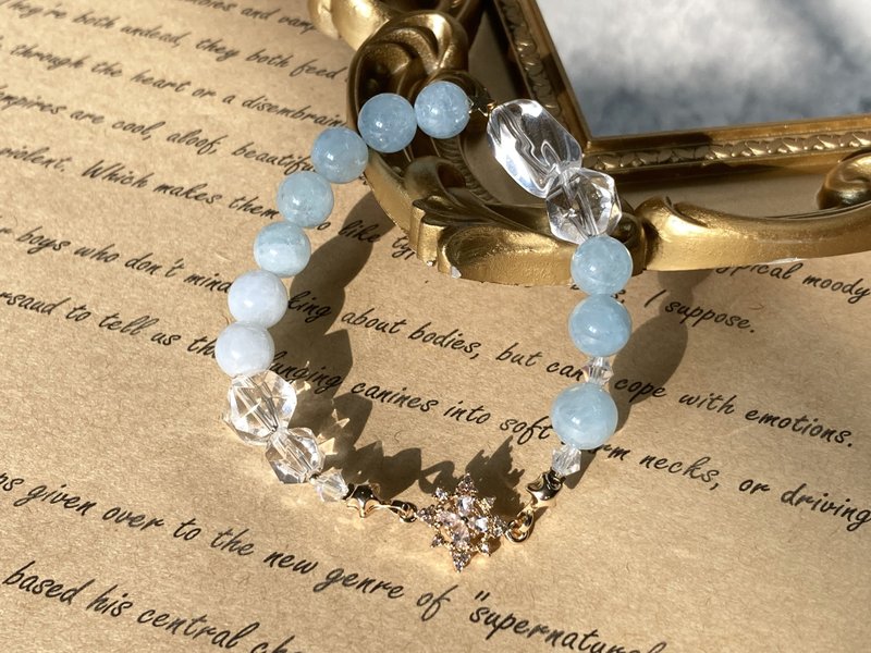 【西伯利亚的雪景。手链】海蓝宝、白水晶、奥地利水晶|14K注金| - 手链/手环 - 其他材质 