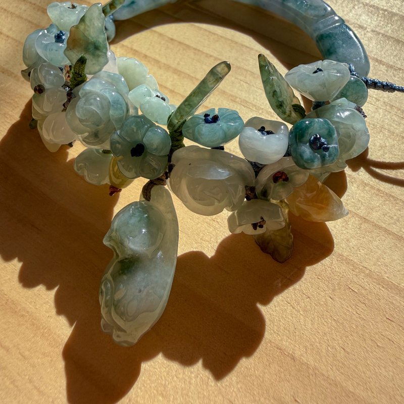 手工玉石手链 – 蓝色迷雾花园里的小猫咪 - 手链/手环 - 玉石 蓝色