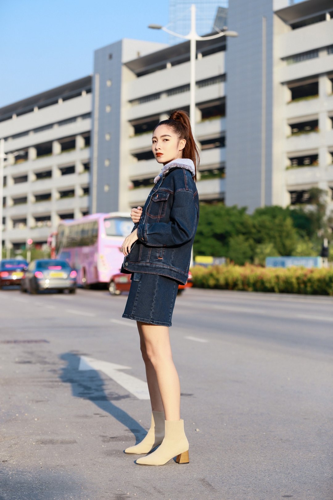 牛仔毛毛领保暖内绒超轻外套 - 女装西装外套/风衣 - 棉 蓝色