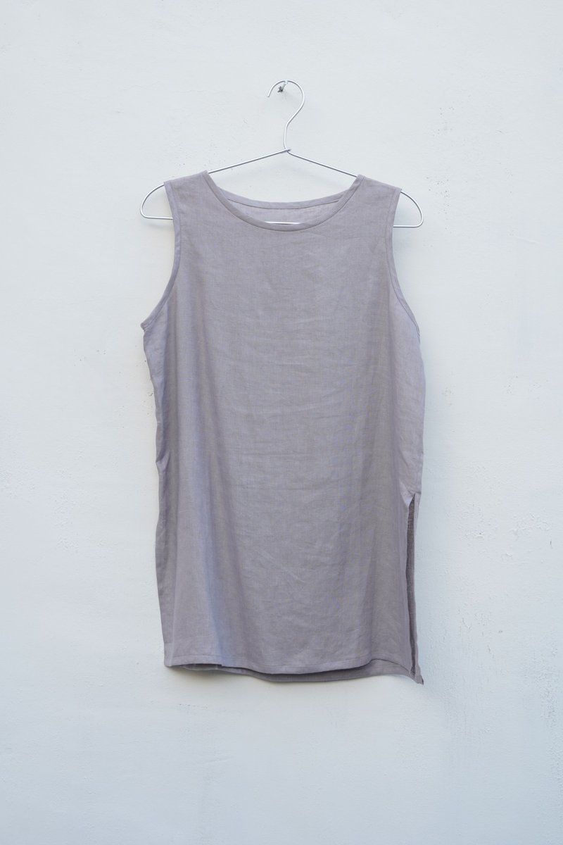 川流长版背心 | 纯苎麻 灰紫色 | 双面穿 - 女装背心 - 棉．麻 灰色