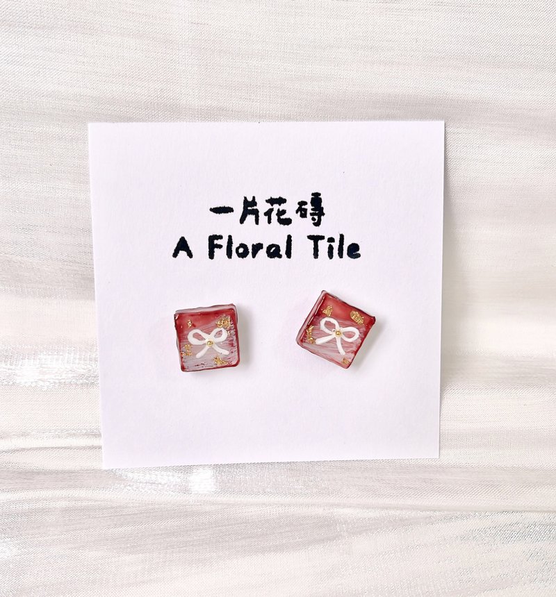 微醺之礼花砖耳环 - 耳环/耳夹 - 其他材质 红色