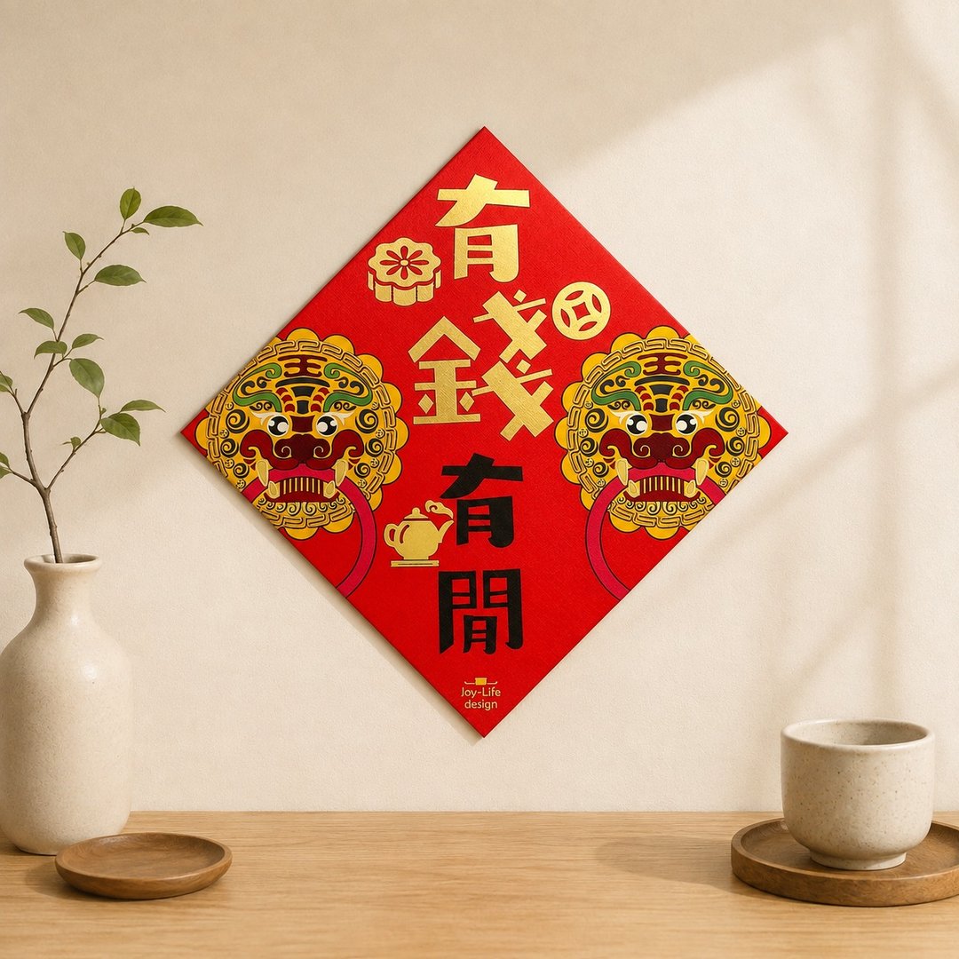 有钱有闲春联 椒图 烫金 斗方 挥春 厚磅 - 红包/春联 - 纸 红色