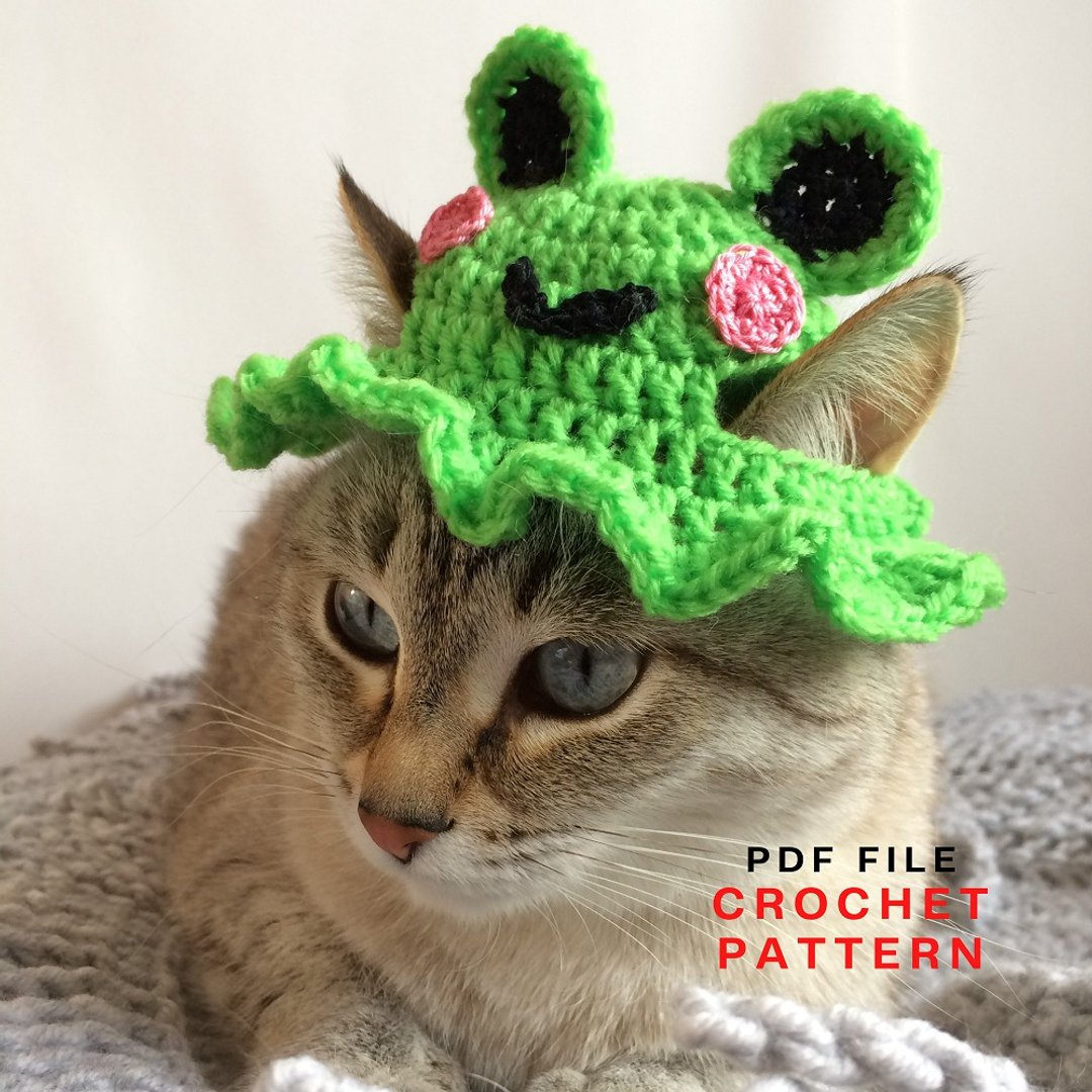 frog cat hat, frog hat crochet pattern, cat frog hat, cute pet hat, bucket hat - 衣/帽 - 其他材质 