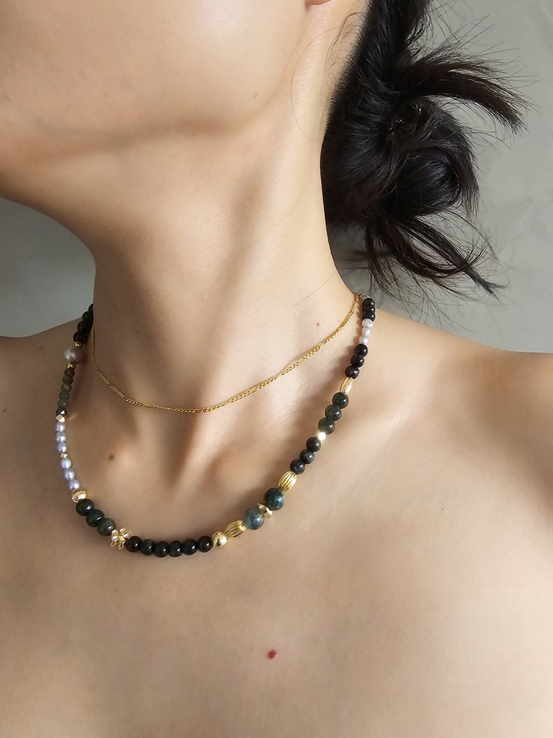 Faith Handmade | 珍珠碧玺项链 天然石项链 短项链 锁骨项链 - 项链 - 半宝石 