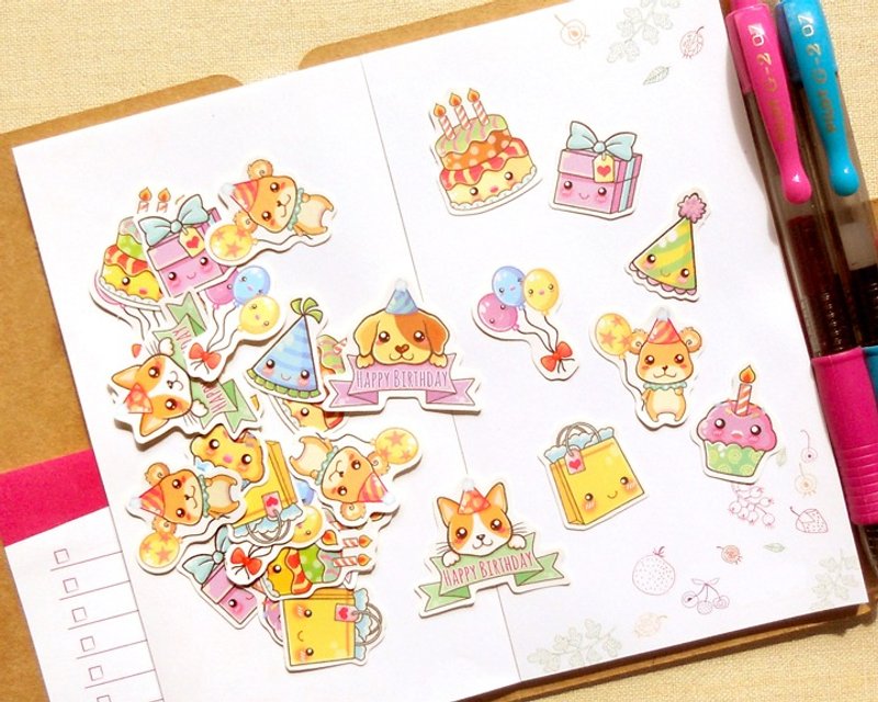 生日贴纸 - 手帐贴纸系列30入 - 生日快乐/祝贺贴纸 - 贴纸 - 纸 多色