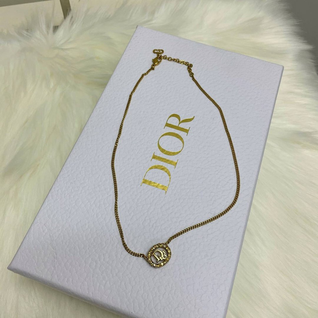 Christian Dior Logo Vintage Necklace 水钻颈链 - 项链 - 其他金属 金色