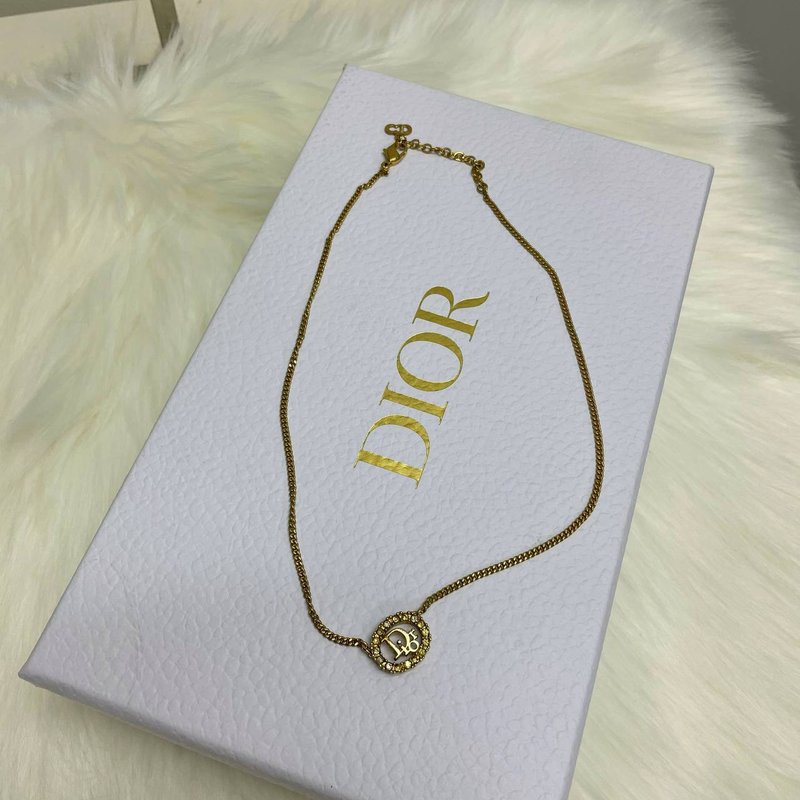 Christian Dior Logo Vintage Necklace 水钻颈链 - 项链 - 其他金属 金色