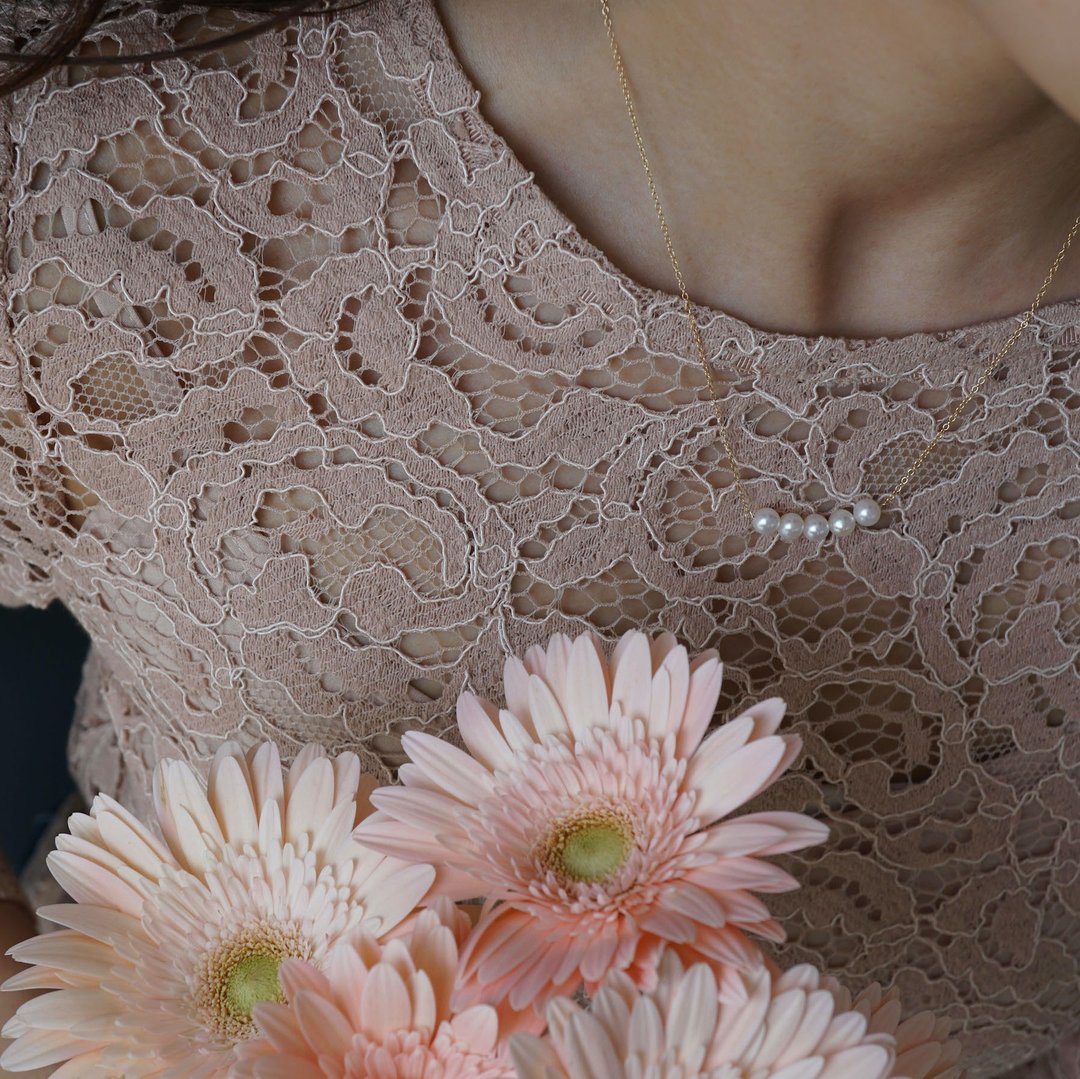 14kgf Round Pearl Line Necklace - 项链 - 珍珠 金色