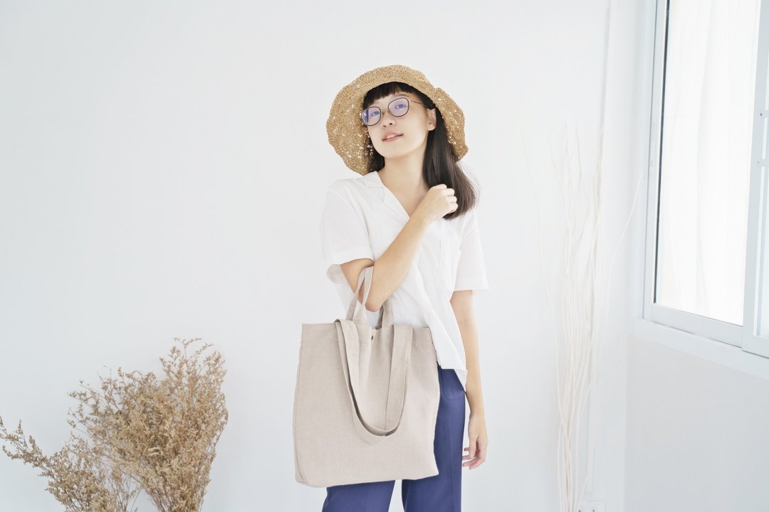 Carry Linen Tote Bag (Beige) - 手提包/手提袋 - 亚麻 卡其色