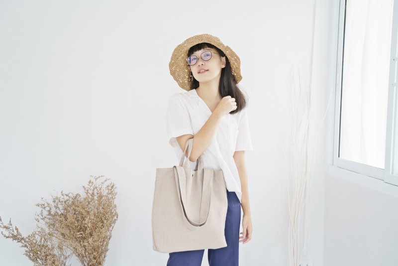 Carry Linen Tote Bag (Beige) - 手提包/手提袋 - 亚麻 卡其色