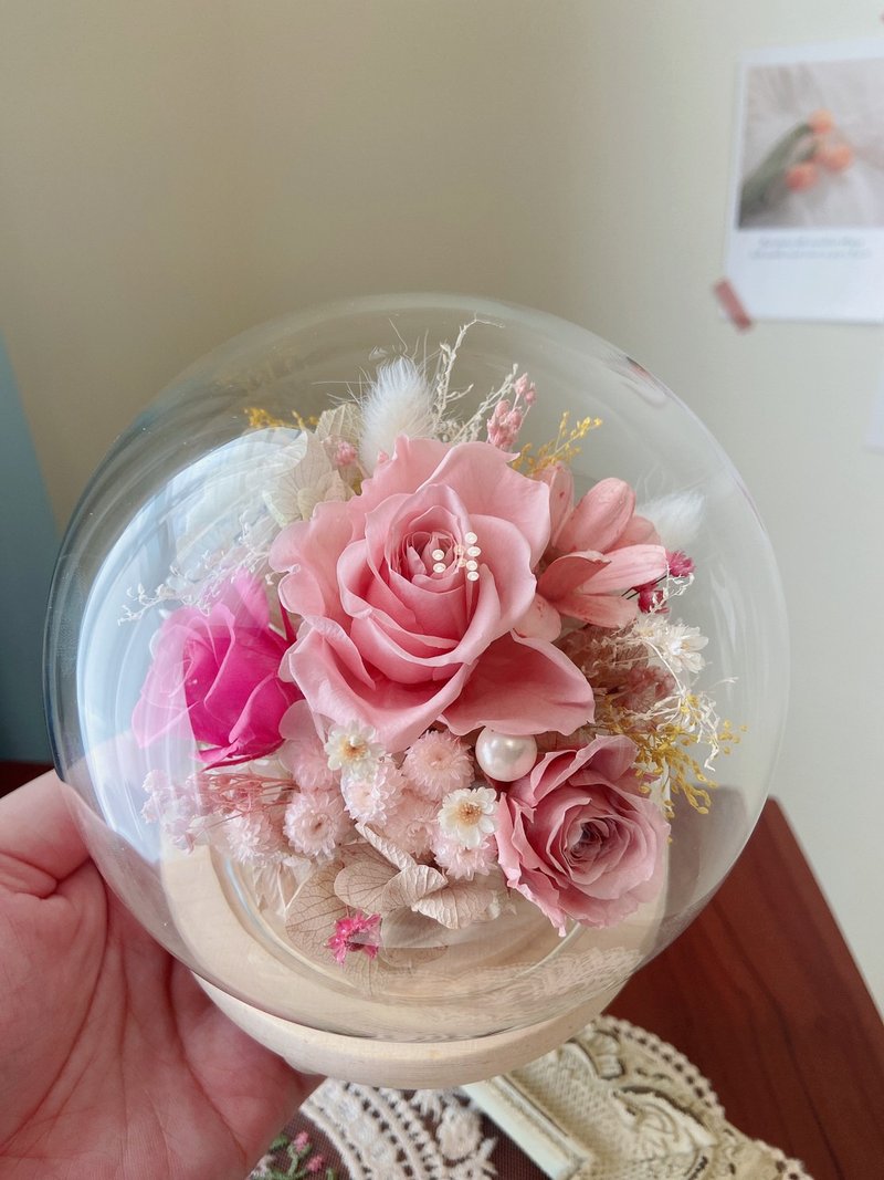 粉红派对玻璃钟罩 永生花 玫瑰 粉色 礼物 圣诞礼物 摆 - 干燥花/捧花 - 植物．花 粉红色