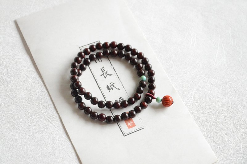 【莲】天然印度小叶紫檀古典文艺手链手串 - 手链/手环 - 木头 红色