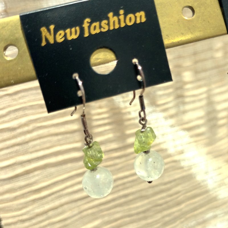 纯银设计耳环 橄榄石+绿榴石(耳勾)/可改耳夹/ - 耳环/耳夹 - 石头 绿色
