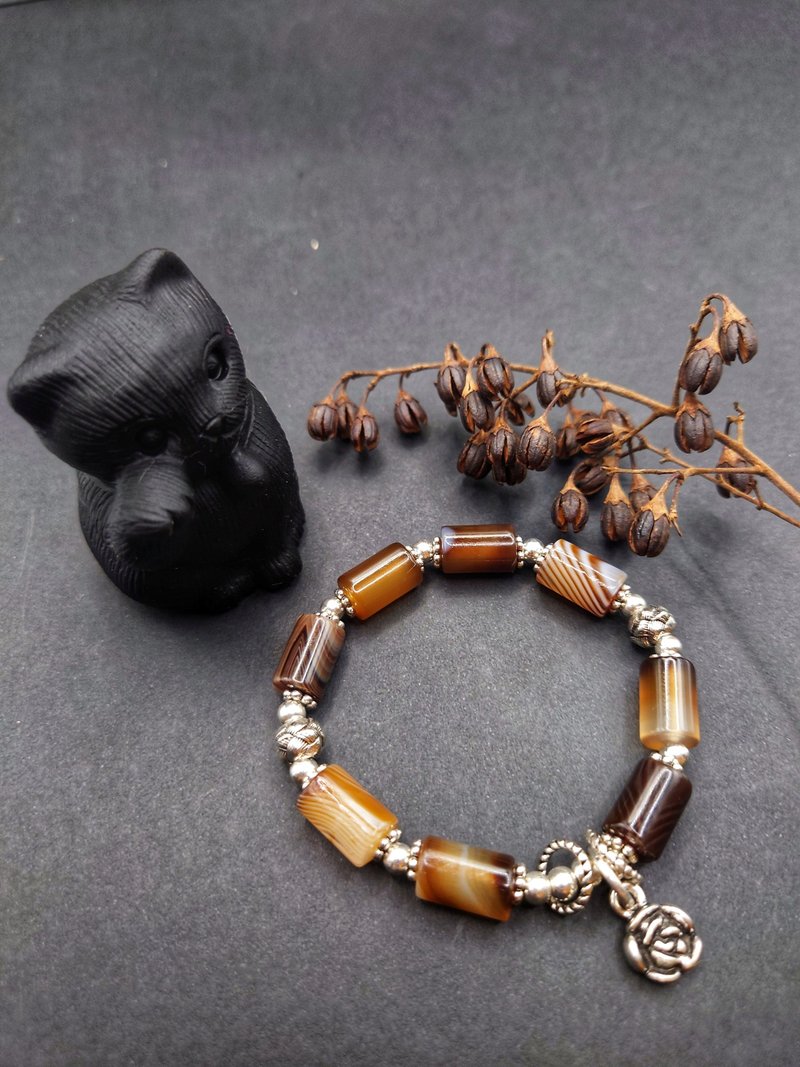 Miss feng天然波斯纹玛瑙藏银桶珠串珠手链 - 手链/手环 - 玉石 