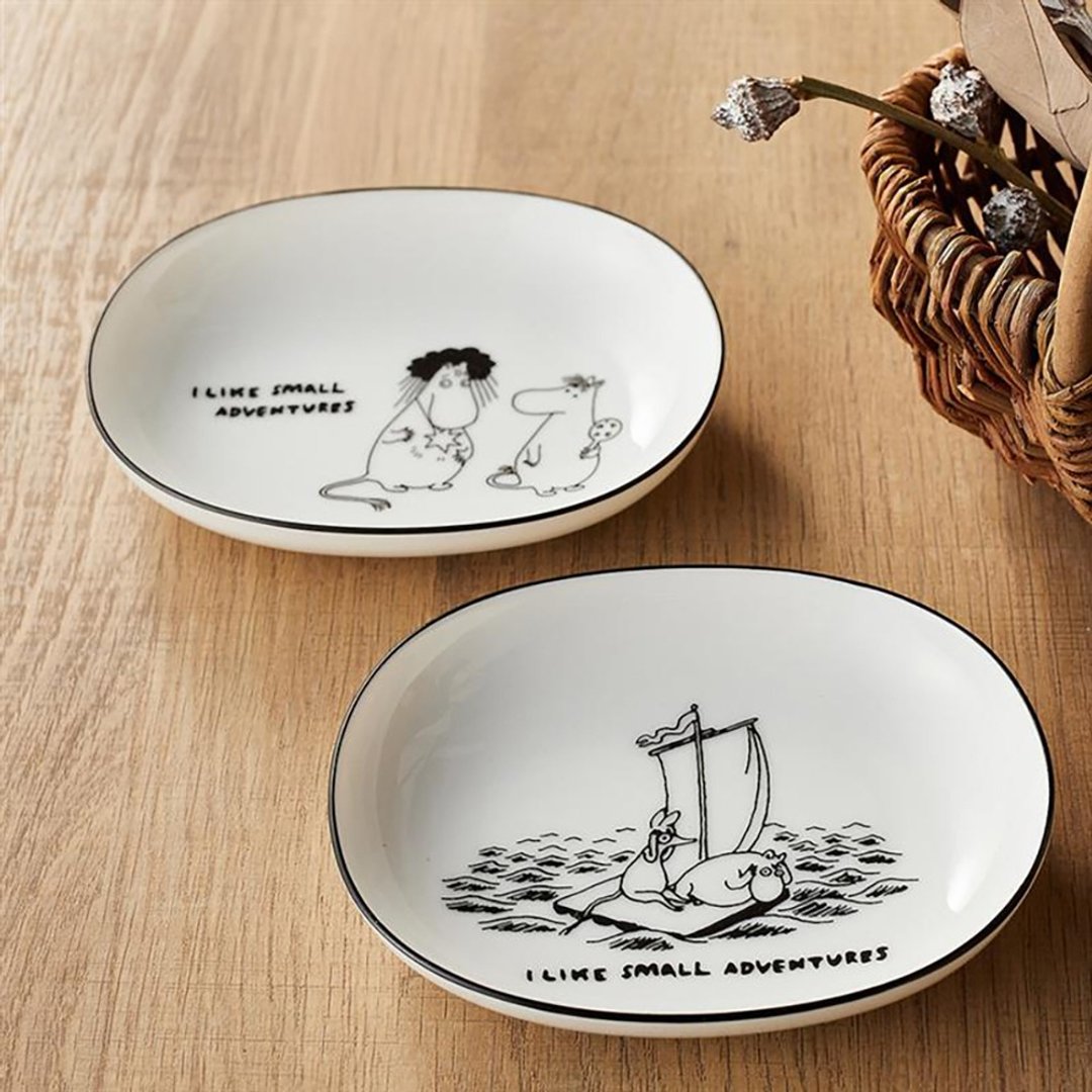 【MOOMINx日本山加YAMAKA】80周年纪念探险椭圆盘 14cm - 盘子/餐盘/盘架 - 陶 