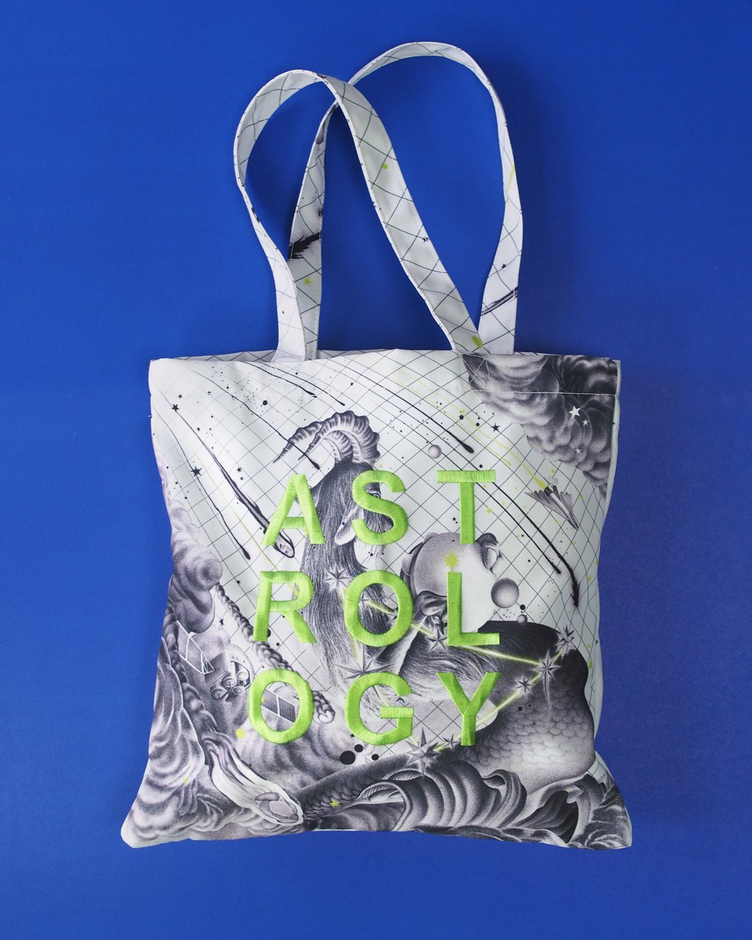 Stardust Printed Tote bag with embroidered decorate - 手提包/手提袋 - 聚酯纤维 白色