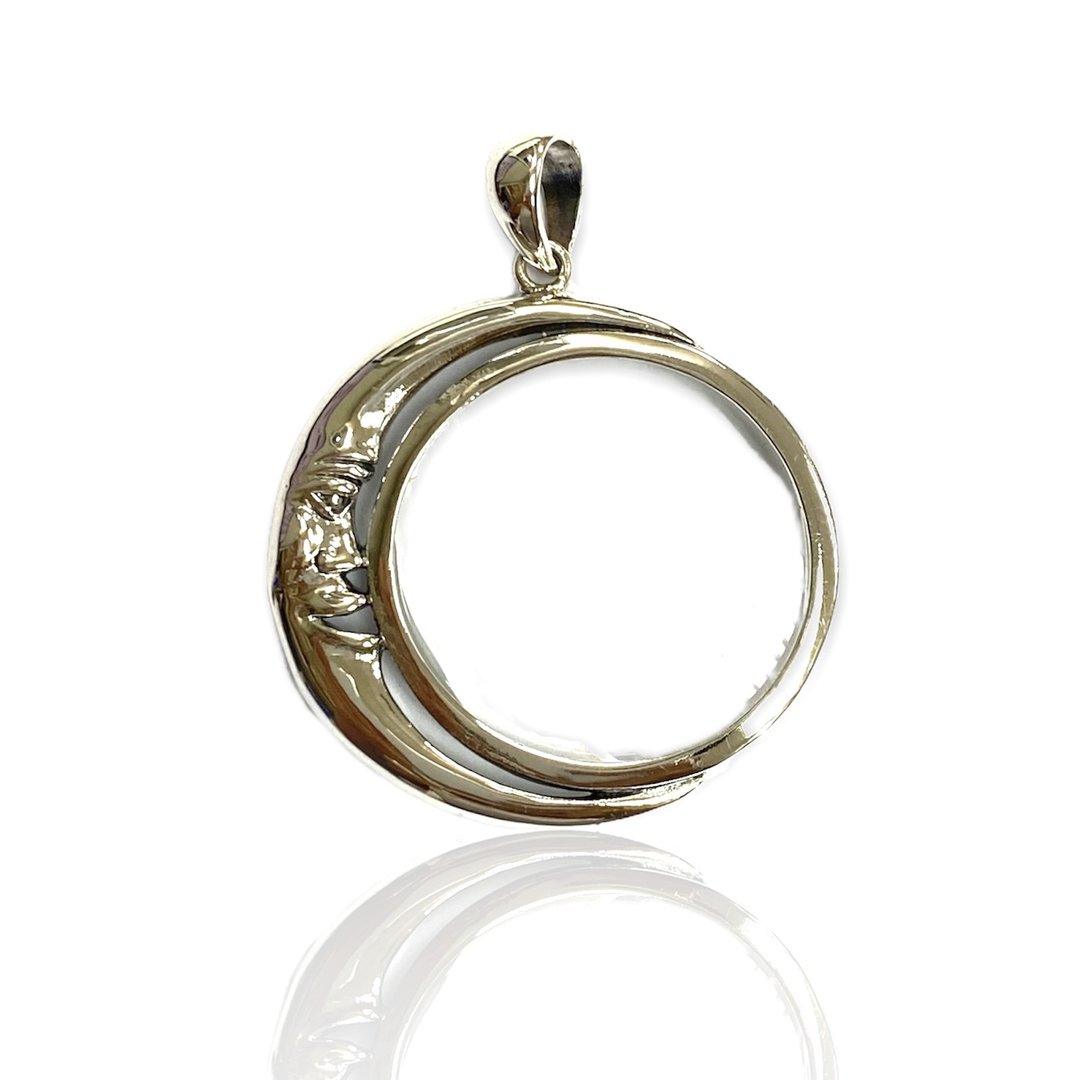 Victorian Style Crescent Moon Magnifying Glass Loop Pendant 925 Sterling Silver - 其他 - 纯银 银色