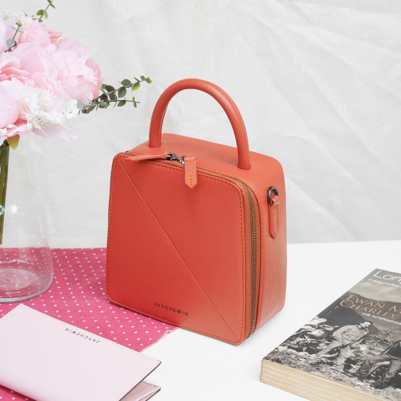 真皮手提斜背两用包 Butter 款 / 鲑鱼橘色 Salmo - 侧背包/斜挎包 - 真皮 橘色