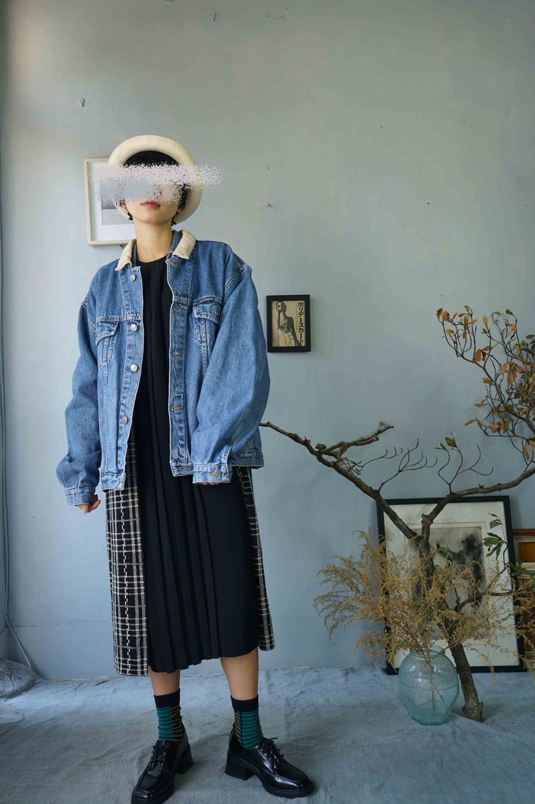 寻宝古着-中性版型水洗深蓝灯芯绒领牛仔外套 - 女装休闲/机能外套 - 棉．麻 蓝色