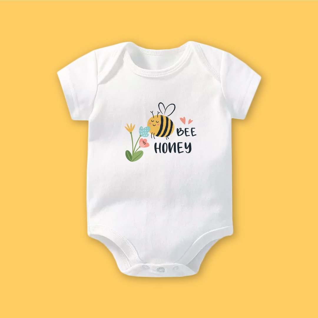 BEE哈尼小蜜蜂 短袖包屁衣 白 婴儿 弥月 满月 - 包屁衣/连体衣 - 棉 白色