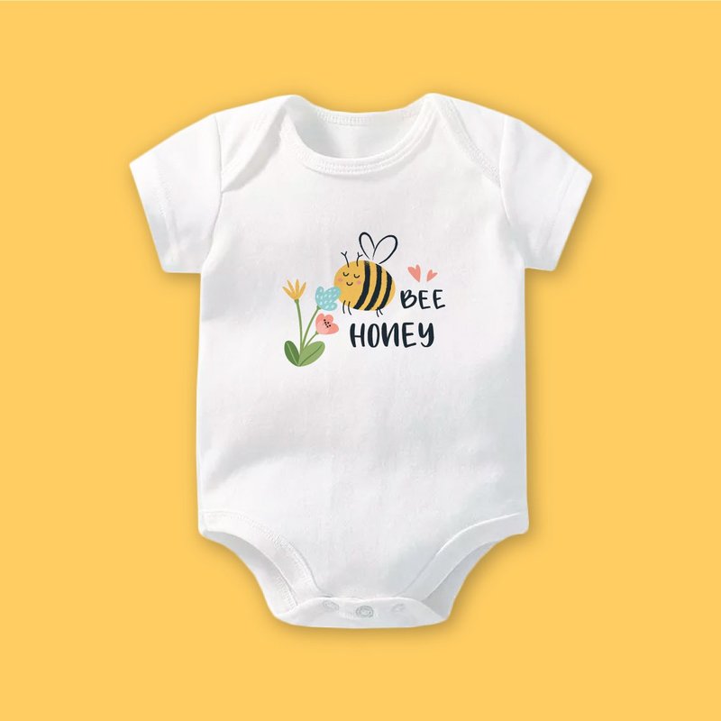 BEE哈尼小蜜蜂 短袖包屁衣 白 婴儿 弥月 满月 - 包屁衣/连体衣 - 棉．麻 白色