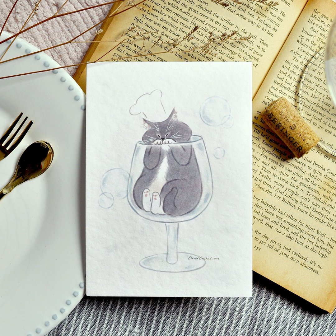 猫咪插画明信片-玻璃杯里的大卫 - 卡片/明信片 - 纸 