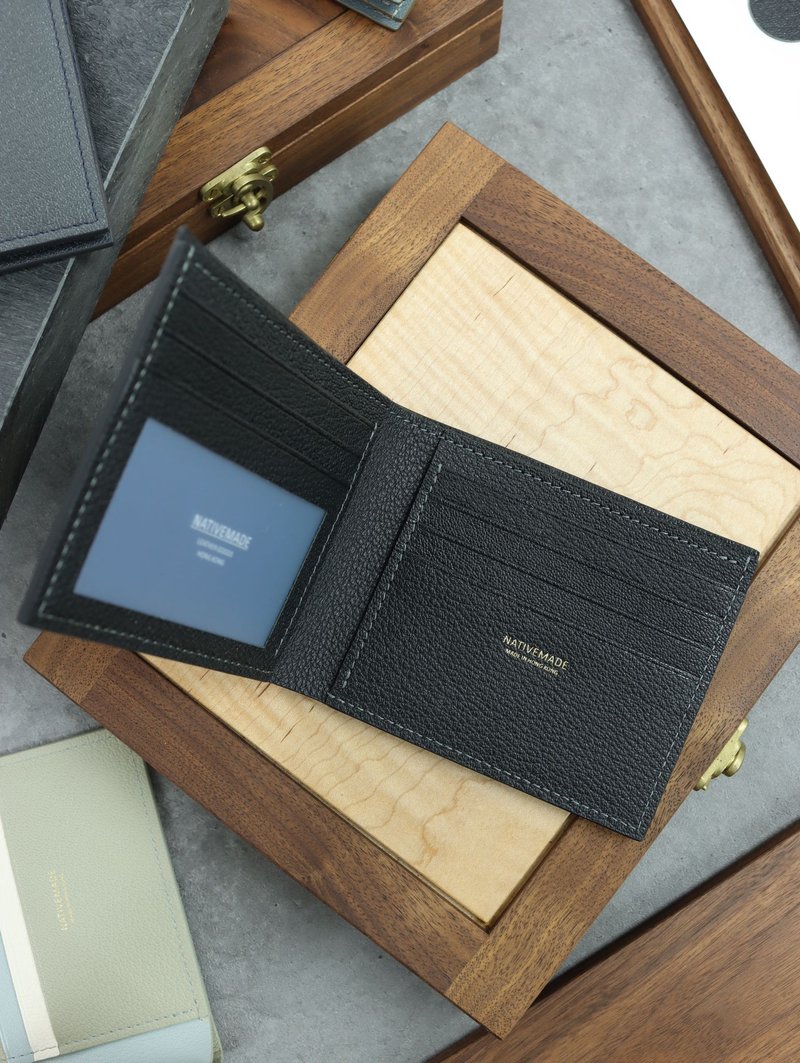 Nativemade 短银包 法国山羊皮  男装 短夹 钱包 钱夹 皮夹 - 皮夹/钱包 - 真皮 黑色