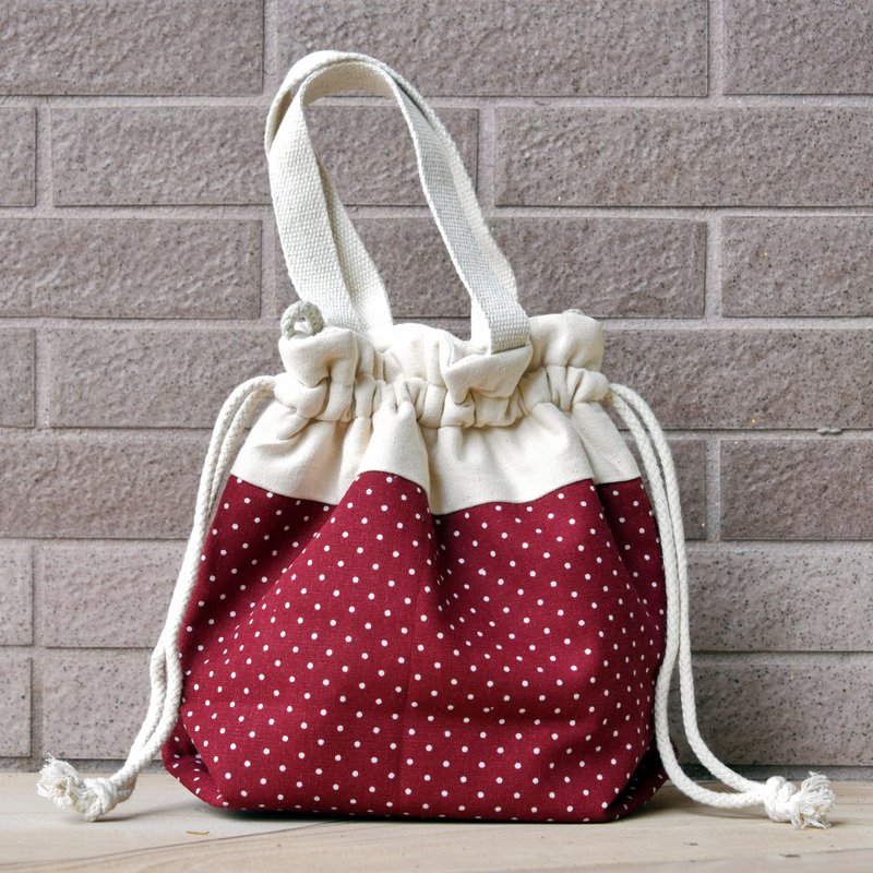 三合一肩背/斜背/手提束口水桶包 ~ 红底小圆点(A60) - 侧背包/斜挎包 - 棉．麻 红色