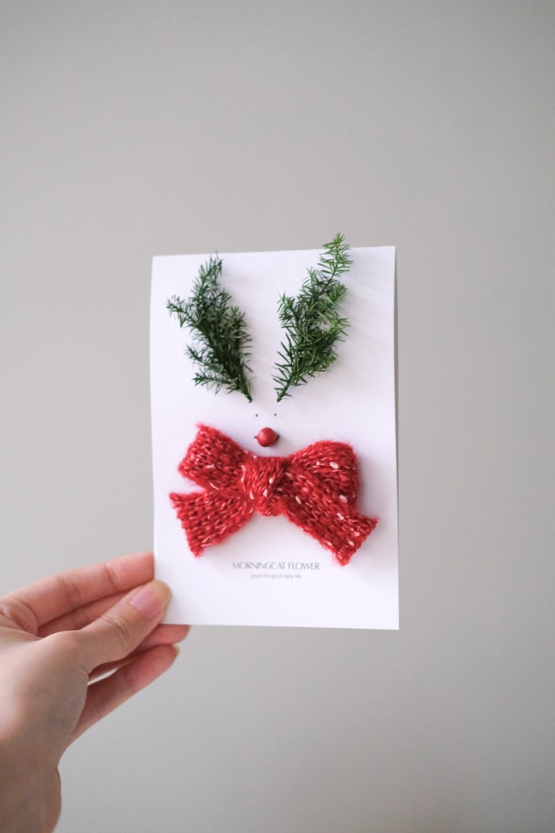 麋鹿卡片/永生圣诞卡片/圣诞礼物/圣诞树卡片/圣诞花圈 - 卡片/明信片 - 植物．花 红色