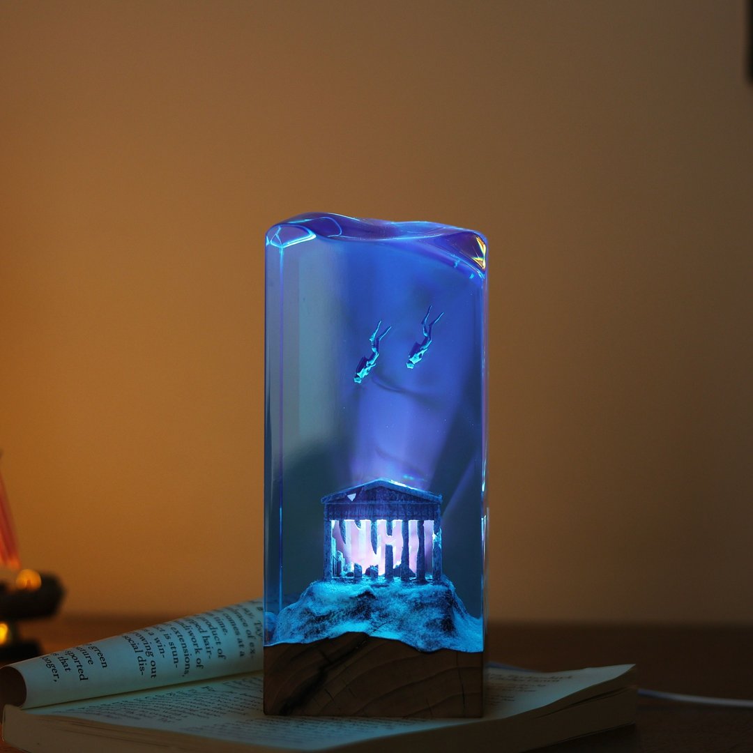 溶洞鲸鱼潜水员海洋艺术工艺品/ 实木树脂灯 - 灯具/灯饰 - 树脂 蓝色