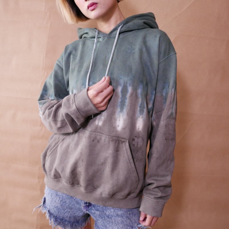 竹煤 手染大学T 帽T - 中性连帽卫衣/T 恤 - 棉．麻 蓝色