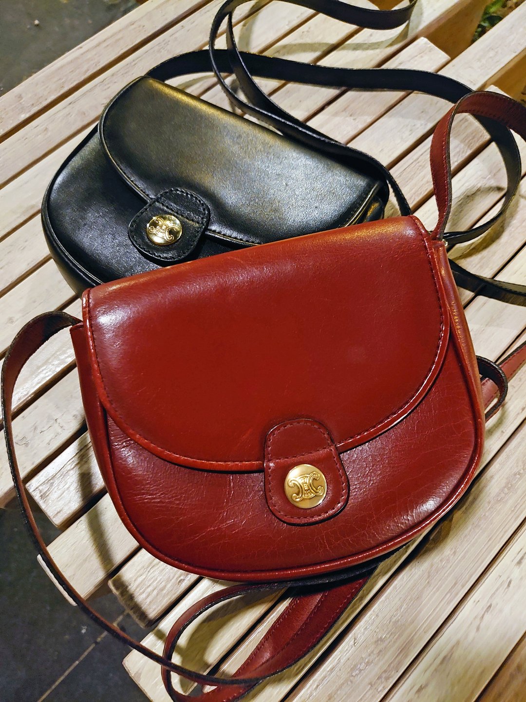 中古包 CELINE 红色凯旋门马鞍包半月包单肩包斜背包斜背包斜挎包 - 侧背包/斜挎包 - 真皮 红色