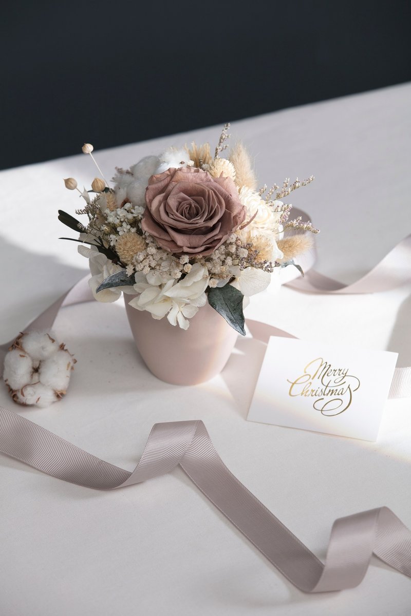 圣诞花礼裸粉可可粉色系玫瑰绣球花永生花桌花粉色陶瓷花器礼品 - 植栽/盆栽 - 植物．花 粉红色